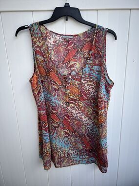 Daniel Rainn Womens 2X Sleeveless Blouse Colorful Abstract Lightweight